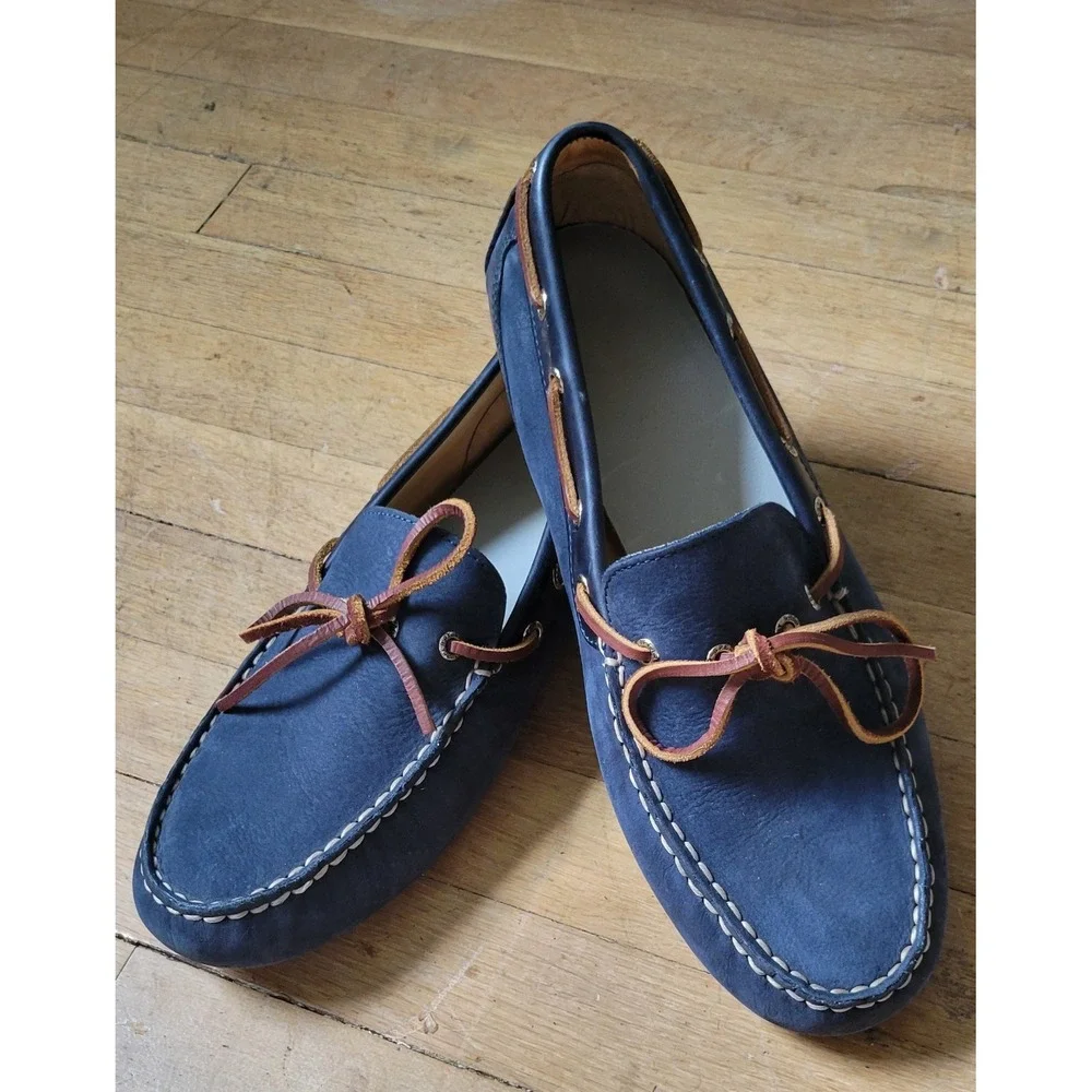 Sperry Men's 11.5 M Navy Leather Boat Shoes Brown Laces STS21644 Driving Loafers
